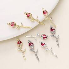 2/4Pcs Copper Plated Rose Pendant 18K Color Retention Diamond Pendant For DIY Bracelet Necklace Making - Multicolor - View 4