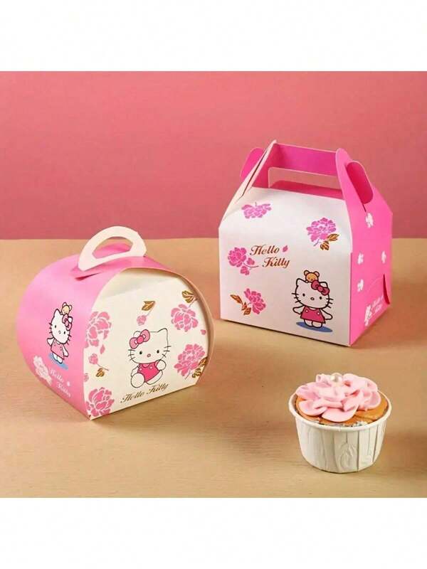 Sanrio 3pcs/5pcs/10pcs /20pcs SANRIO Hello Kitty Pink Paper Gift Boxes With "Hello Kitty" & Floral Design - Ideal For Candy, Cakes, & Party Favors At Birthdays, Festivals, & Celebrations, Hello Kitty Gifts