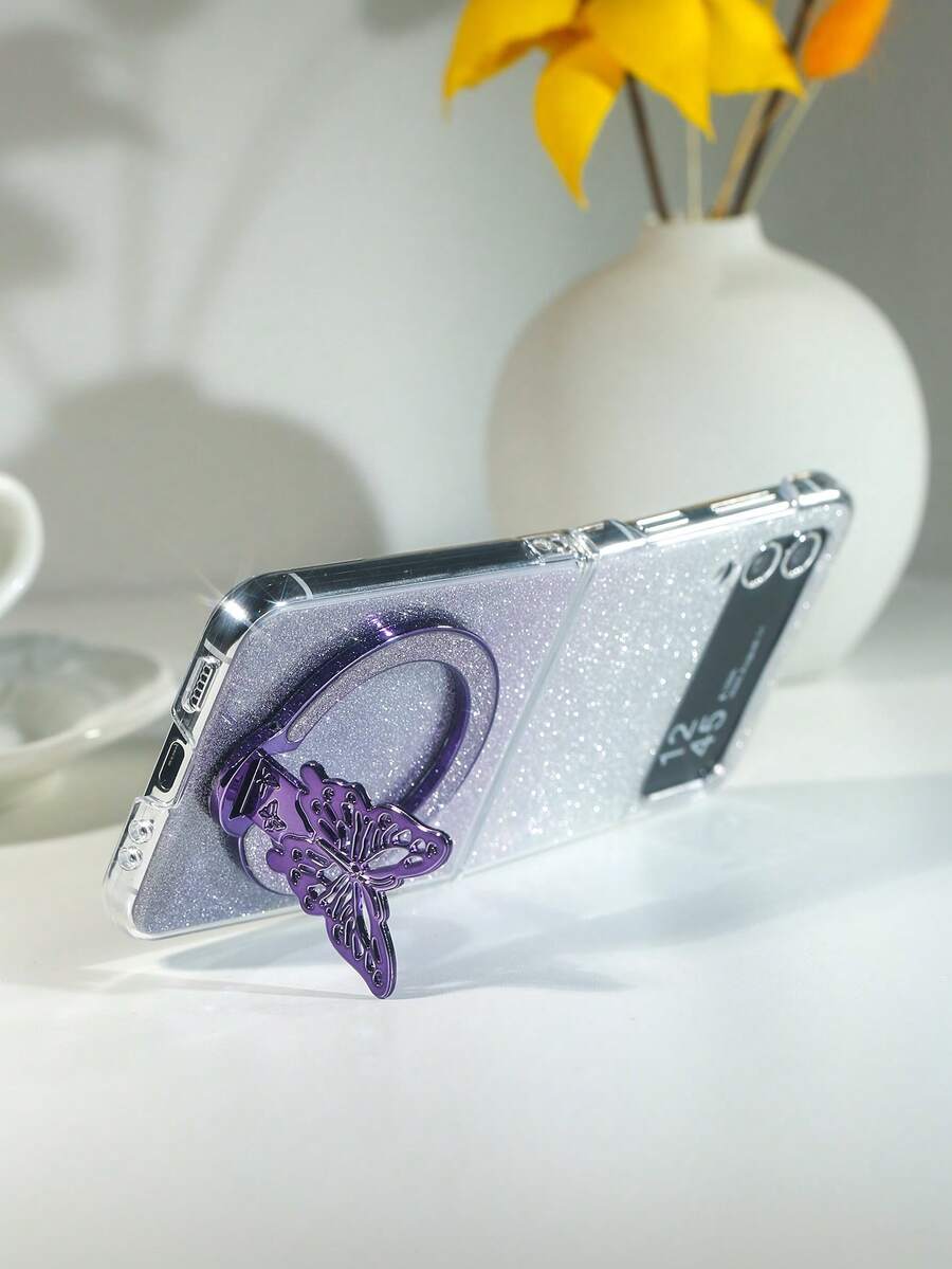 1 件渐变闪亮纸板电镀蝴蝶折叠手机壳适用于三星 Galaxy Z Flip3 5G、Galaxy Z Flip4 5G、Galaxy Z Flip5 5G、Galaxy Z Flip6 5G、Galaxy Z Flip7 防水防震防摔防刮 - 紫色 - 查看 1