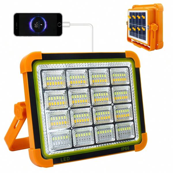 Tragbare Solar-LED-Arbeitsleuchte, 2400mAh wiederaufladbar, 5 Beleuchtungsmodi Scheinwerfer, geeignet für Stromausfall, Autopflege, Camping, Baustelle
