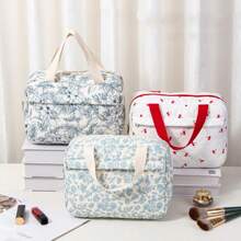 Large Capacity Elegant Floral Makeup Bag, Portable Cosmetic Organizer Travel Bag