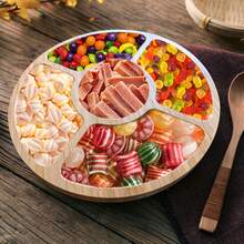 1 件分隔式餐盘托盘，竹制可旋转蔬菜水果拼盘，甜点水果蔬菜食物餐盘托盘，分段式零食容器碗，带 7 个隔层，可盛放糖果、开胃菜、坚果、派对、家庭晚餐、节日和家庭暖心、圣诞节中式婚礼派对