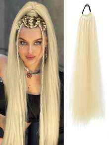 合成马尾辫接发松紧带黑棕色马尾辫接发 女士 24 英寸长直发柔软自然马尾辫 - 彩色 - 查看 31