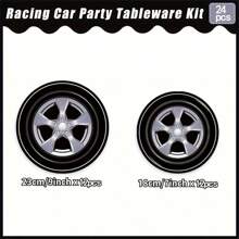 24pcs Black Tire Design Disposable Paper Plates, 7 And 9 Inches Heavy Duty Black Disposable Dinner Plates, Suitable For Racing Events, Competitions, Birthday Parties, Theme Parties, Outdoor Gatherings, Family Occasions