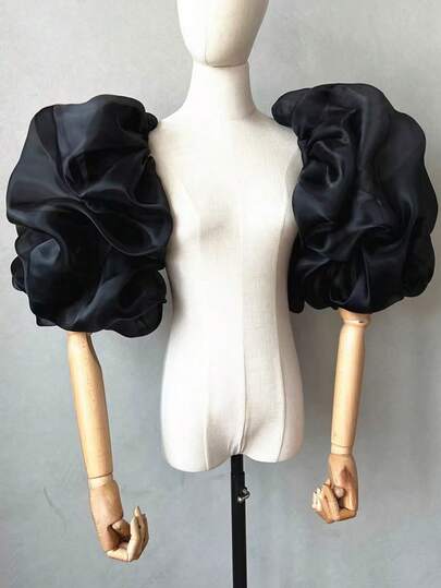 1 Pair Black Organza Puffy Sleeves With Elastic Cuffs For Brides Fall Clothes For Women