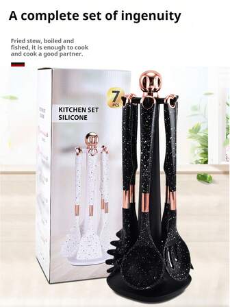 7-delat silikon köksredskapsset - Köksredskap, Köksslevar, Non-stick-kokspatter med roterande förvaringsställ - Köksredskap, Hemaktiviteter, Mors dag