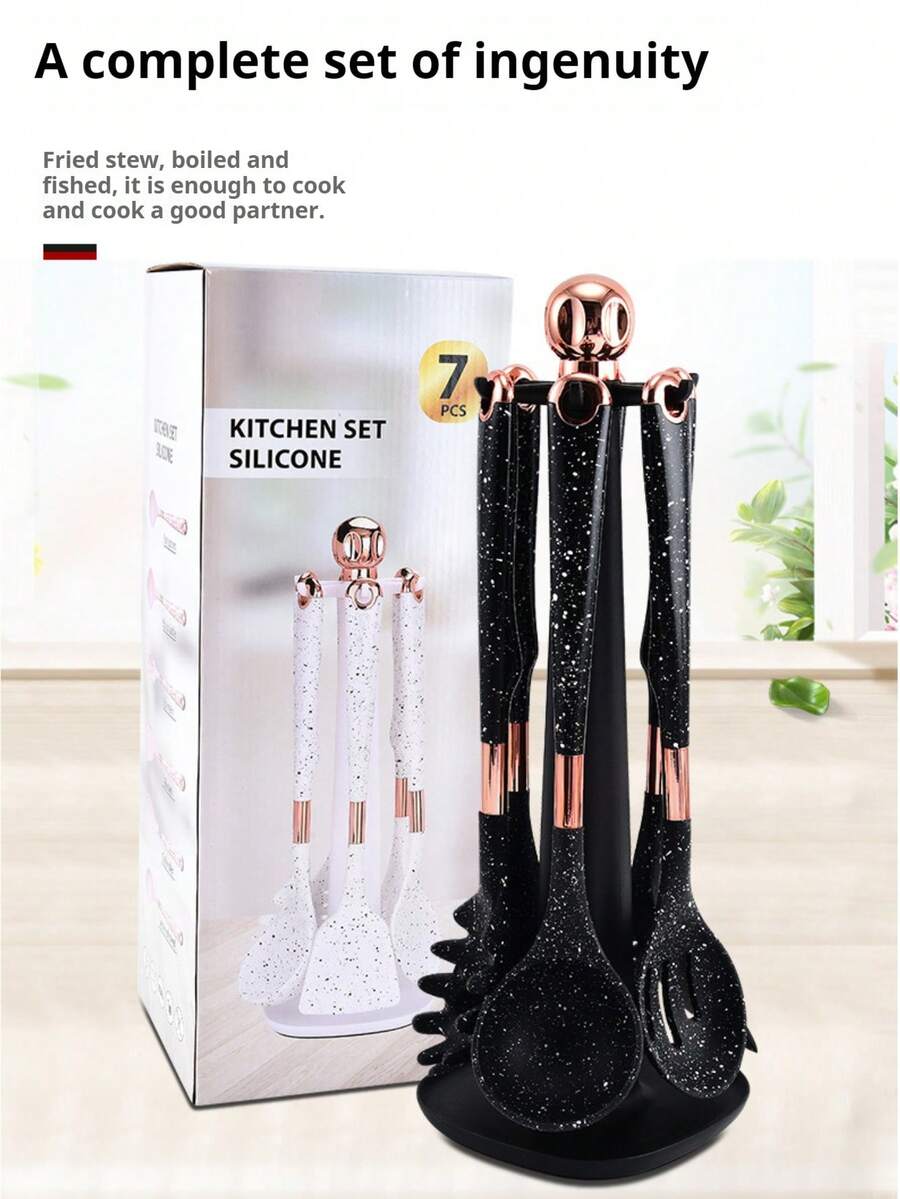 7-częściowy zestaw silikonowych naczyń kuchennych – przybory kuchenne, chochle kuchenne, szpatułki z powłoką nieprzywierającą i obrotowym stojakiem do przechowywania – przybory kuchenne, zajęcia w domu, Dzień Matki
