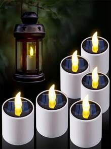 Solar Powered Candle Outdoor Waterproof, 6 LED Flameless Solar Tea Light Candles With Dusk To Dawn Sensors, Suitable For Window Exterior Lantern Porch Garden Courtyard Decoration