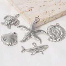 5 Stücke Edelstahl Ozean Themen Anhänger Sortiment - Seestern, Muschel, Schildkröte, Hai, Fisch, Delfin, Seepferdchen. Geeignet für Armband, Halskette, Knöchel, Ohrring Schmuck DIY, Vintage, Strand, Party Elemente, 18 Karat vergoldet