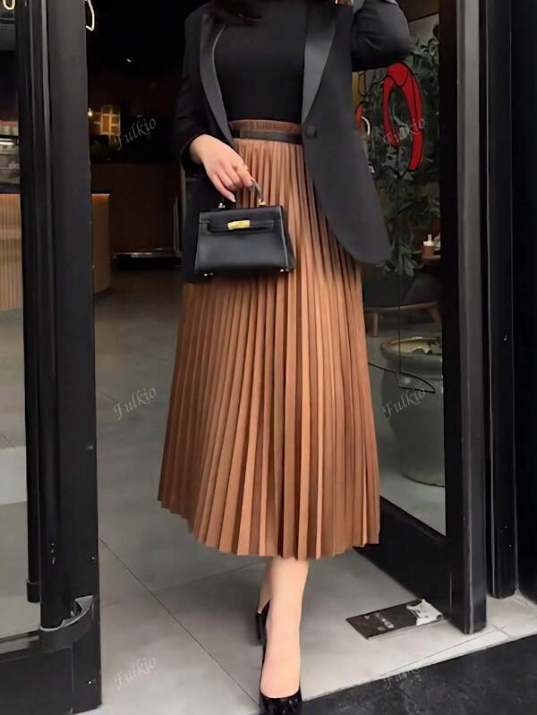 Women's Solid Color Elegant Pleated A-Line Skirt, Lightweight & Comfortable