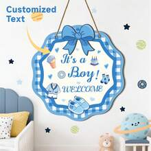 1pc Personalized Wooden Baby Boy Birth Announcement Plaque, Customizable Text And Blessings, Welcome Baby, Newborn Commemoration, Vintage Blue Wooden Wall Art Decor, Perfect For Nursery, Wedding, Birthday And Holiday Decoration, Home Decor - Blue - View 2