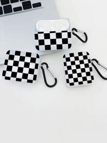 Kariertes Kopfhörertasche, schwarze Kopfhörertasche mit 1 Kopfhörertaschen-Clip, kompatibel mit Hülle, Pro (2. Generation), 3, Pro, 1/2, 4