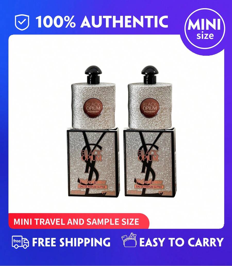 YSL Black Opium Glitter Eau De Parfum, 7.5ml (0.25 Oz) Women's Perfume - Mini Splash EDP, Marshmallow & Coffee, Travel Size (Set Of 2) - Black Opium Glitter 15ml(7.5ml*2瓶) - 查看 1