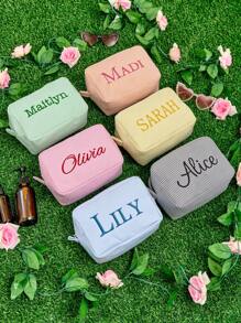 Custom Makeup Bag, Bridal Shower Gift, Personalized Bridesmaid Gifts, Wedding Gift, Travel Toiletry Bag, Cosmetic Bag, Birthday Gift For Her, Personalized Cosmetic Bag, Monogrammed Toiletry Bag Leisure, Basics, Casual, Soft, Unique, Customized, Personalized, Custom, Ideal Gifts For Her, Girlfriend, Her, Boyfriend, Friends, Easy Comfort