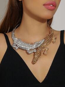 1pc Retro European Exaggerated Rhinestone Crocodile Necklace, Women Personalized Choker Accessory - Alligator Necklace - View 12