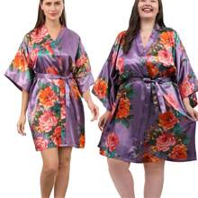 1 pieza Bata de satén estilo floral para boda, fiesta de novia, dama de honor, bata kimono para mujer, despedida de soltera, Día de la Madre, regalo de regreso a la escuela