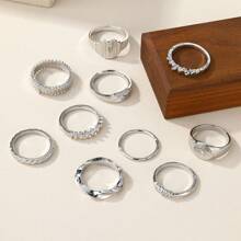 1 Set 10pcs/Set Starry Design Diamond Inlaid Rings