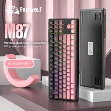 FREEWOLF Clavier de jeu sans fil FREEWOLF M87 avec sensation mécanique et silencieux, rétroéclairage RVB, mode double Bluetooth/2,4 GHz, touches PBT dégradées, conception ergonomique, clavier compact 75% pour /WIN/PC
