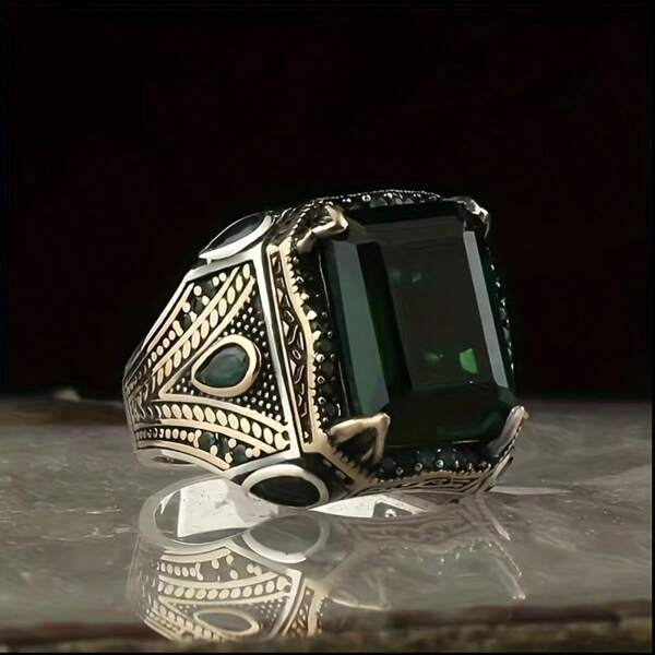 1 pièce Bague rétro style punk gothique bicolore avec pierre de couleur fausse gemme