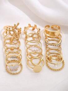 68 Fashionable Simple Elegant Sexy Butterfly Heart Flower Leaf Faux Pearl Rhinestone Wave Geometric Wrapped Twisted Rope Chain Multilayer Wide Metal Ring, Great For Holiday Parties, Date Nights, Gifts, And Daily Wear (No Box)