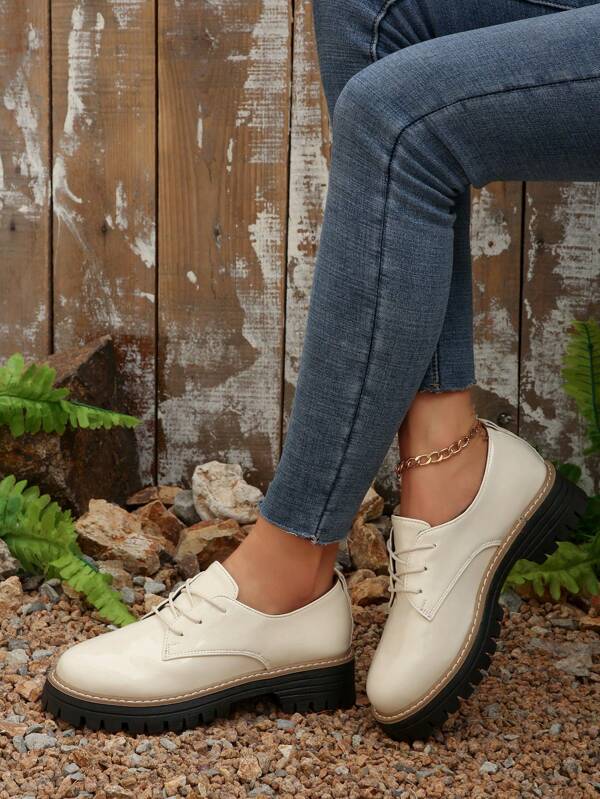 Women Platform Wedge Heeled Shoes, Thick Sole Loafers, Suitable For All Seasons, Women Shoes, Work Shoes, Women Beige Shoes
