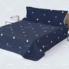 Conjunto de tres piezas de ropa de cama con estampado, combinación de fundas de almohada, funda de edredón y sábana. Con patrón de estrellas, es suave y skin-friendly, es esencial para dormir plácidamente. Hay múltiples tamaños disponibles.