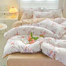 1pc Pink Floral Pattern Thickened Brushed Duvet Cover, Ins Style Cartoon, Skin-Friendly And Soft, Machine Washable, Suitable For All Seasons - Multicolor - View 8
