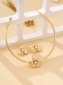 1 Set Women Jewelry Set, Flower Simple Fashion Necklace & Earring Studs, Suitable For Daily Wear And Gift Giving