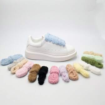 1 Pair Colorful 1.5cm Wide Plush Furry Shoelaces, Ins Casual Shoe Laces Accessories For Women Men Sneakers Shoes, Casual Shoes,White Shoes,Basketball Shoes,Trainers Running Shoes Summer