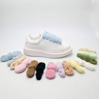1 Pair Colorful 1.5cm Wide Plush Furry Shoelaces, Ins Casual Shoe Laces Accessories For Women Men Sneakers Shoes, Casual Shoes,White Shoes,Basketball Shoes,Trainers Running Shoes Summer