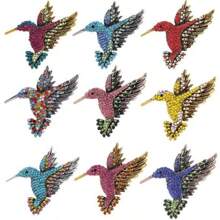 1 pieza Broche de aleación con incrustaciones de strass con forma de pájaro, pin único con diseño de animal, accesorio de moda