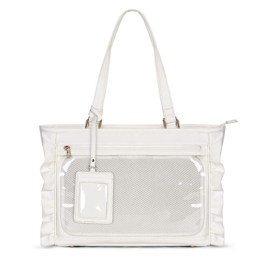 Ita Bag, Large Capacity, Large Tote Bag, Women's, Frill, A3, A4, Water Repellent, Oshikatsu Bag, Fan Size, Deco Bag, Mesh Deco Sheet Included, Oshikatsu, Events, Otaku Activities - 米色 - 查看 1