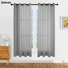 1 件/2 件薄纱窗帘，多种尺寸可选，顶部带金属索环，优雅的滤光薄纱窗帘，适用于客厅、卧室、农舍、咖啡厅、厨房，灰色 - 灰色 - 查看 14