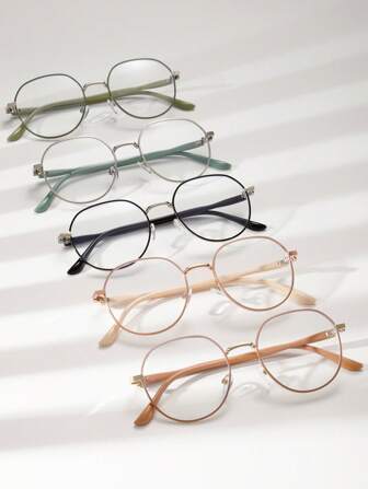 1 pièce/5 pièces Lunettes à monture métallique ronde, conviennent pour la décoration, l'utilisation quotidienne, les tenues de voyage et la lecture
