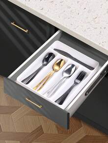 1 件厨房抽屉整理器餐具托盘，可调节分隔隔间，用于存放餐具、刀、叉、勺子，橱柜存储，厨房储物用具，房间装饰，适用于厨房、餐厅、派对、露营、户外、聚会、送给朋友、家人的礼物、返校用品 - 餐具收納盒 - 查看 6