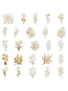 YWWBLD 50pcs Gold Textured Botanical Stickers Pet Material Transparent Stickers For Laptop Notepad Cover Room Decoration Diy Creative Stickers