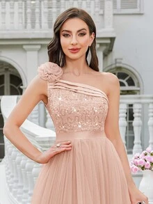 MIUSOL Đầm dạ hội sang trọng, thanh lịch, thích hợp cho kỳ nghỉ, đám cưới, lễ tốt nghiệp, tiệc tùng và các dịp khác. Đầm mùa xuân, đính sequin, ren hoa, cổ bất đối xứng, phối lưới màu tương phản, xếp ly. - Rượu sâm banh - Xem 9