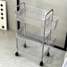 Carrello di stoccaggio trasparente su 3 livelli con ruote: organizzatore multifunzionale con ruote per casa e ufficio, ideale per camera da letto e soggiorno