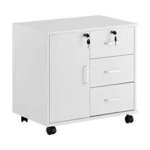 CLIPOP Mobile File Cabinet, Wooden Lockable 3 Drawer Lateral Filing Cabinet W/ 1 Closed Storage And Rolling Wheels, Home Office Printer Stand A4, Letter Sized Documents, Rustic Brown, 60 X 40 X 57 Cm