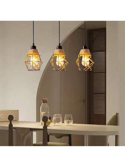 1pc Rope Hang Lamp Yurt Shaped Bar Counter Creative Retro Industrial Dining Restaurant Hotel Hostel Verlichting view 6