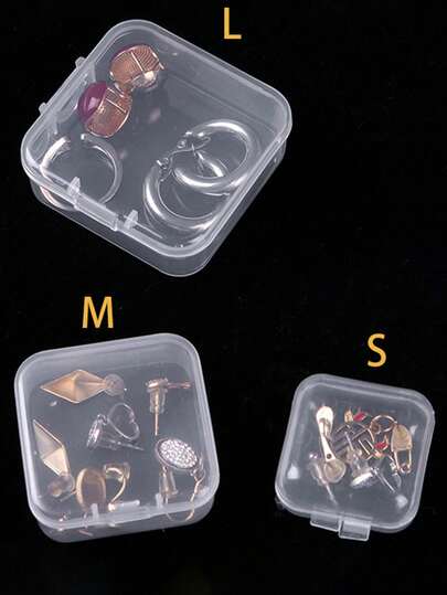 1pc (Large, Medium, Small, 3 Sizes Available) Transparent Jewelry Box Plastic Square Container For Earrings Accessories Storage Back To School
