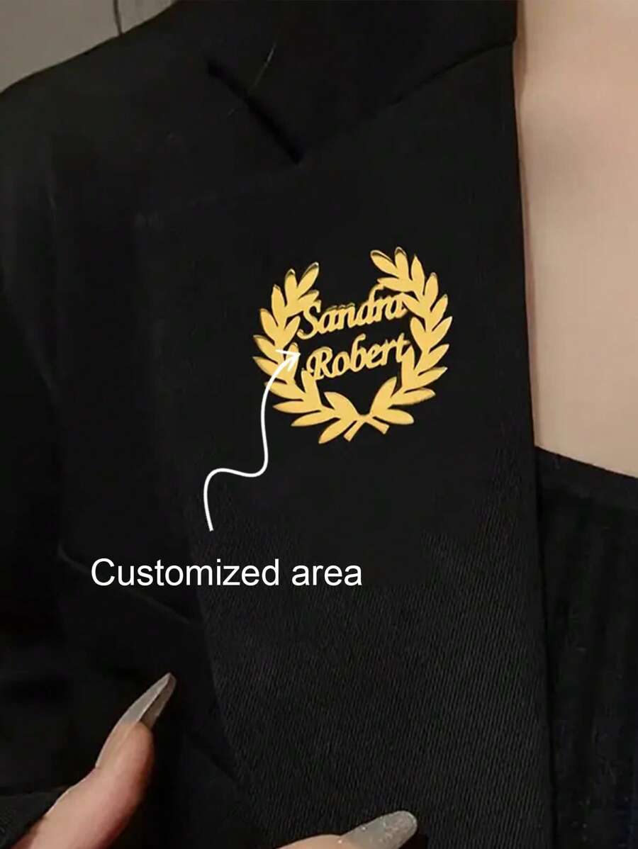 1pc Customized Double Name Olive Branch Brooch, Fashionable Personalized Stainless Steel Button Brooch DIY Letter Jewelry Suitable For Women's Apparel Accessories And Holiday Gifts, Graduation Season, Back To School Season, Mother's Day Gift