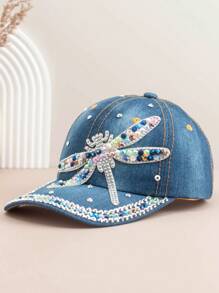 1 Stück Damen Mode Baseball Kappe mit Schmetterling Strass, vielseitig einsetzbarer Outdoor Lässig Sonnenhut mit farbigen Strass-Akzenten
