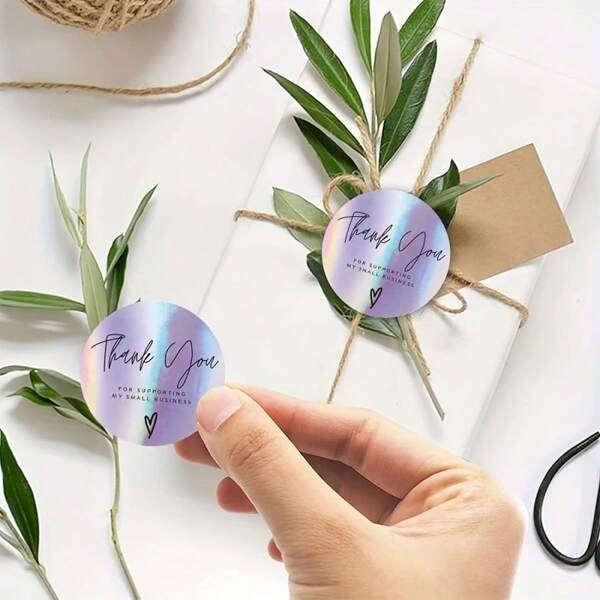1 Roll/500pcs Rainbow Holographic Thank You Stickers, Shopping Commercial Decoration Labels