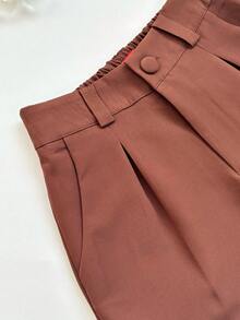 Jemmy Fashion Tailored Shorts With Elastic Details At The Back, Look Slim, Summer Style, Foreign Style, Thinness, Age-Reducing Temperament, Hot Pants, High Waist Loose, Wide Legs And Shorts Chic & Solid Color, Size S M L XL, Have White Black Gray Navy Blue Beige Caramel Brown Coffee - 咖啡棕 - 查看 3