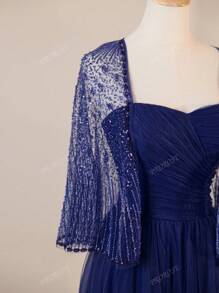 Nuovo elegante scialle in rete decorato con perline e paillettes e abito in rete senza spalline, con scialle incluso, abito da sera, da cerimonia, da matrimonio, per occasioni formali