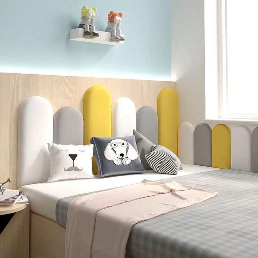 WholeNight 1 pieza Adhesivo de pared acolchado suave, decoración de pared de cuero de espuma adhesiva, decoración de habitación infantil, protector de pared para cabecera de cama, unisex, adecuado para todas las estaciones - Multicolor - Ver 1