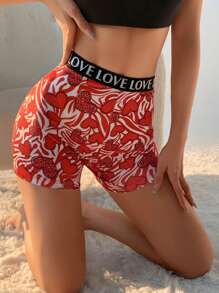 3 PCS Women's Sexy Heart Print Boxer Shorts High Waist Seamless Panties Letter Belt Briefs Tummy Control &Butt Lifter Stretch Sports Underwear