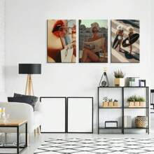 Set de 3 postere vintage cu imprimeu de surf, pictură pe pânză, înrămată, ziar de citit la modă, cameră de călătorie de vară, imprimeuri estetice pentru sufragerie, baie, dormitor, hotel, apartament, vilă, galerie, pensiune, cameră de doamne, intrare, verandă, sală de clasă, decor de perete pentru birou, gata de agățat
