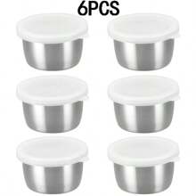 2/4/6/8/12 Pcs 304 Stainless Steel Salad Dressing Containers - 1.35 Oz Portable Sauce Cups With Leakproof Clear Lids, Reusable Seasoning Jars For Bento/Work/School/Picnic/Outdoor Activities/Travel/Back To School Accessories